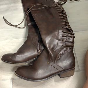 Brown leather boots